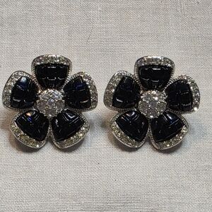 1990's Vintage Nina Ricci For Avon Invisible Set Flower Faux Sapphire Earrings